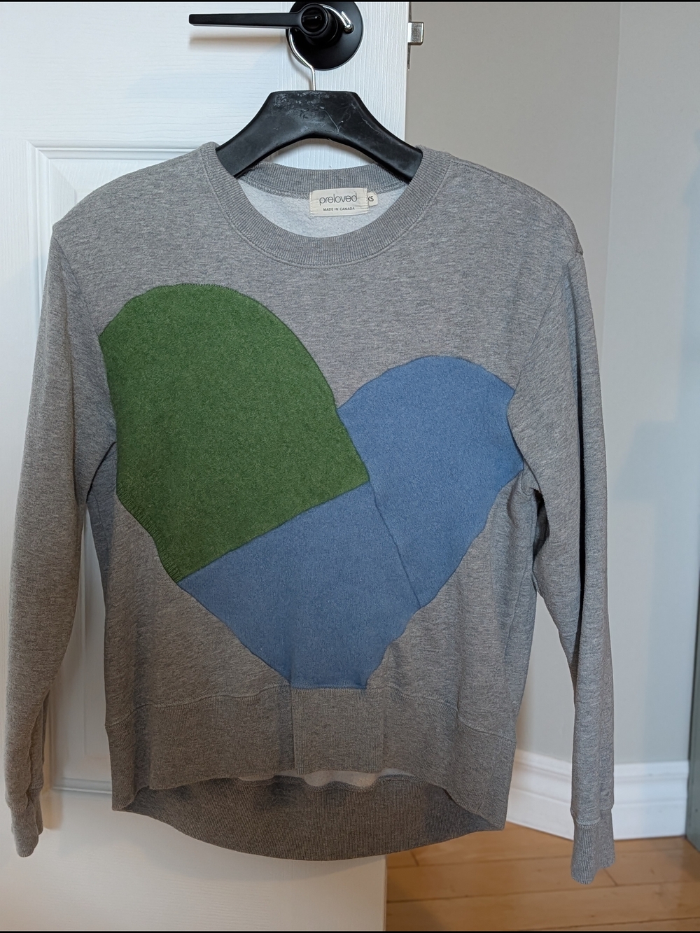 Beloved Grey Crewneck Sweatshirt with Green & Blue Heart
